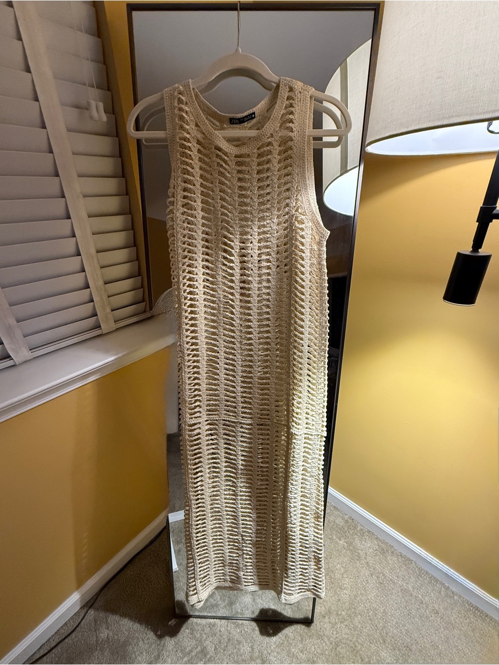 Zara Open-Knit Sleeveless Midi Dress in Cream